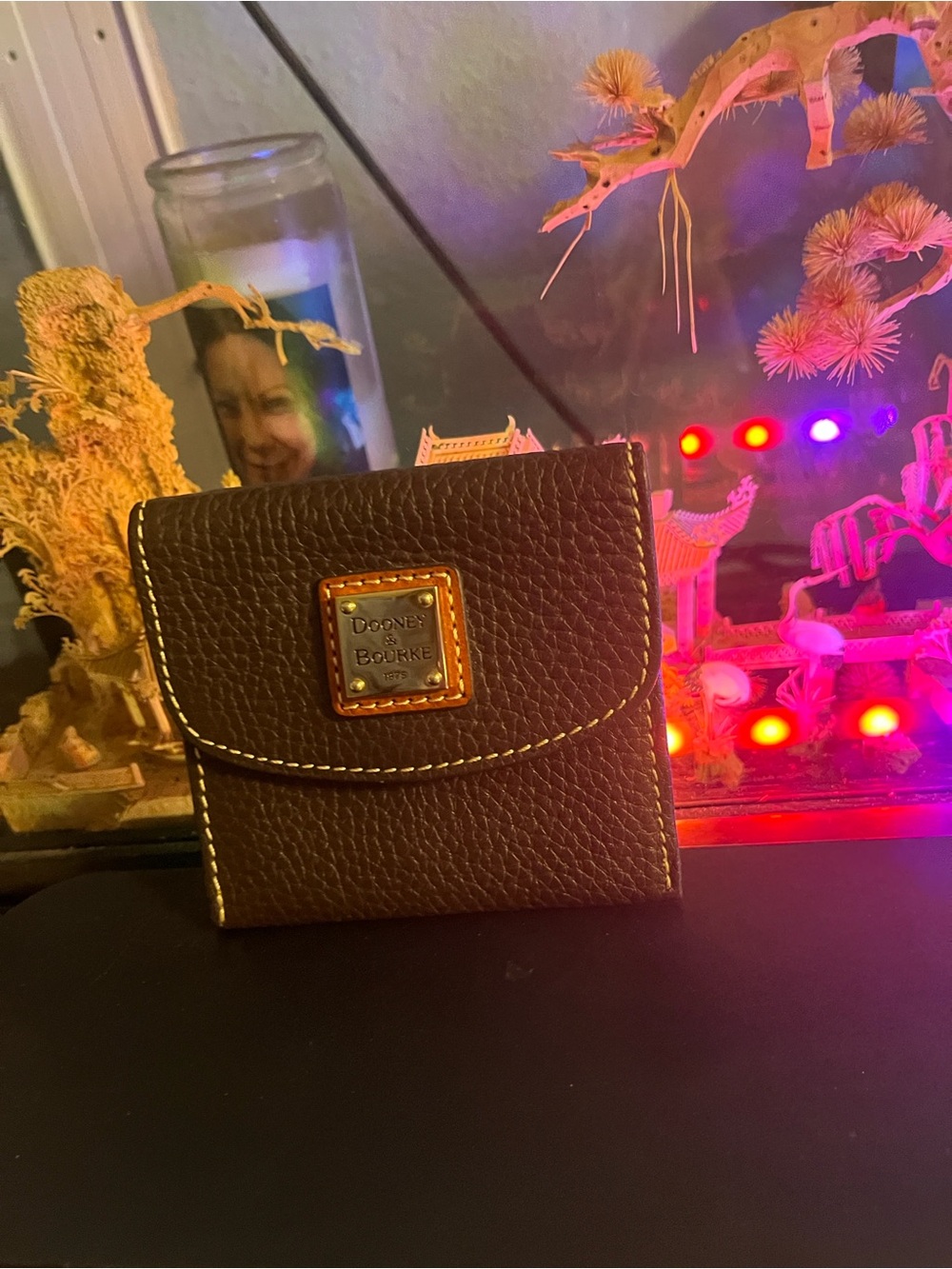 Dooney & Bourke Dark Brown Pebbled Leather Card Wallet